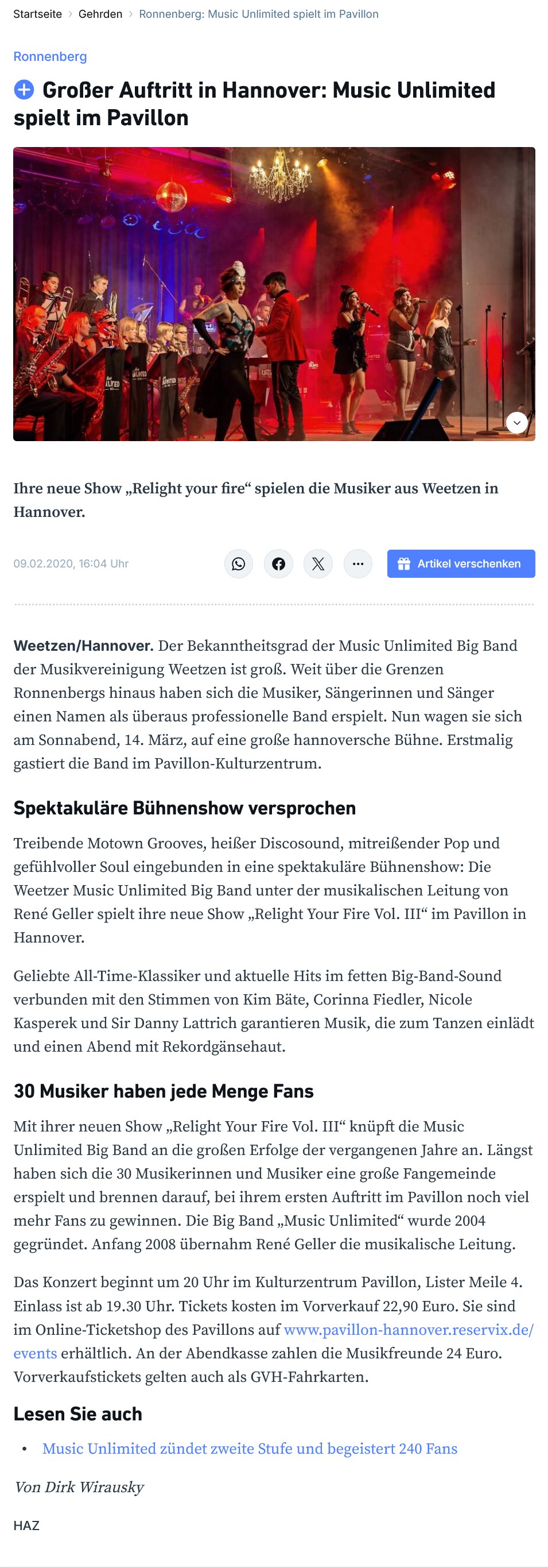 Großer Auftritt in Hannover: Music Unlimited spielt im Pavillon