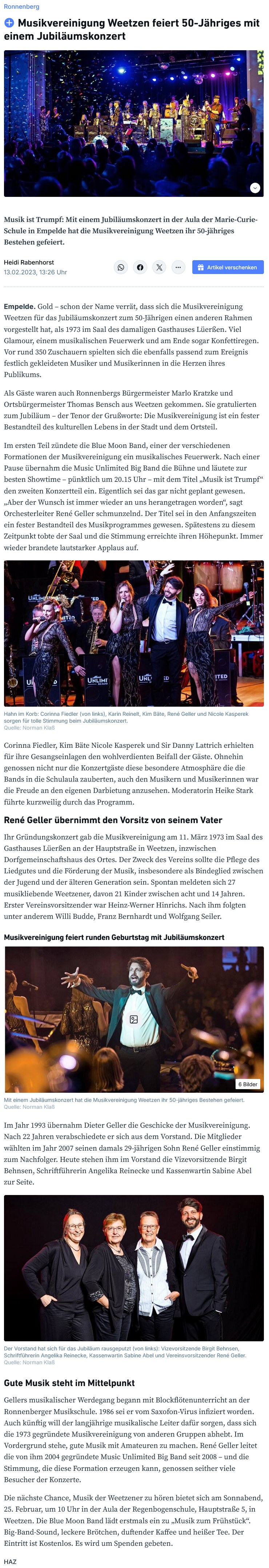 Musikvereinigung Weetzen feiert 50-Jähriges mit einem Jubiläumskonzert