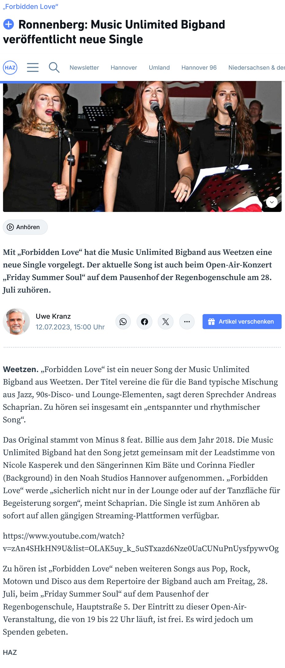 Ronnenberg: Music Unlimited Bigband veröffentlicht neue Single